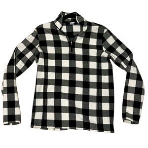 Lands’ End Black & White Buffalo Check Fleece Quarter-Zip Pullover – Size Small